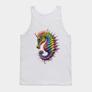 Curious Rainbow Seahorse fantastic creature design Tank Top